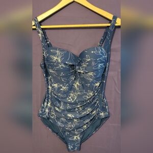 Nip Tuck Navy Metallic Floral Print Women's One Piece Swim. Size 10